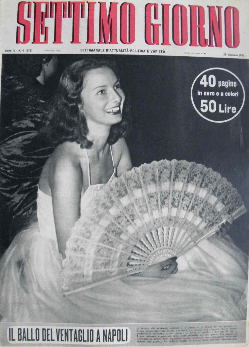 SETTIMO GIORNO magazine side cover Issue 4 25 January 1951