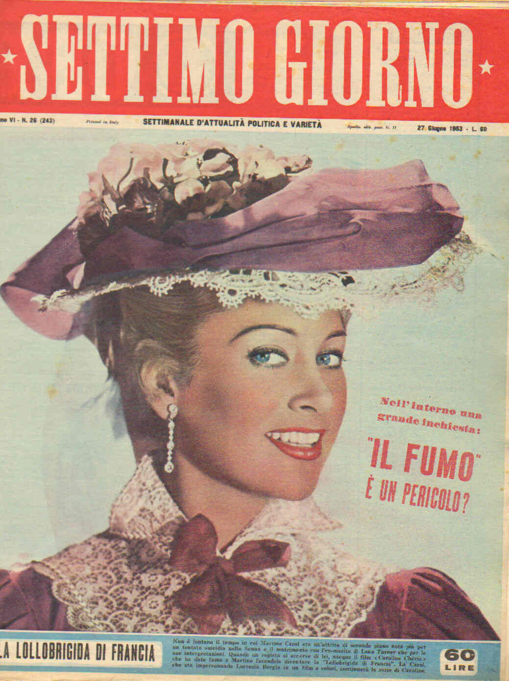 SETTIMO GIORNO magazine side cover 27 June 1953