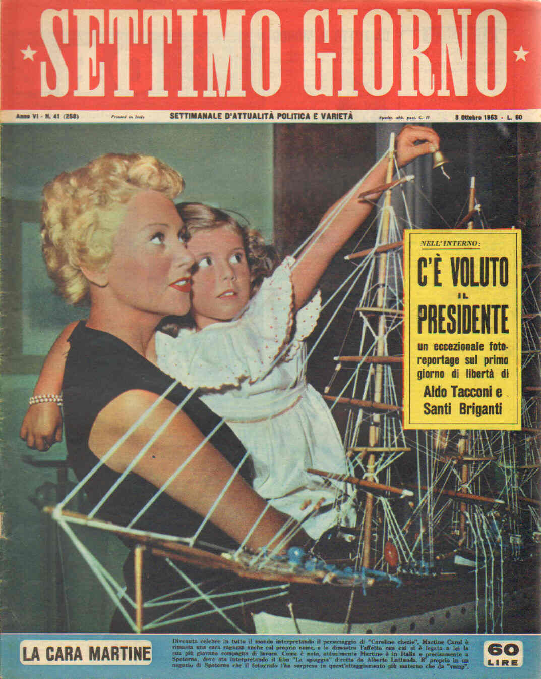 SETTIMO GIORNO magazine side cover Issue 41 8 October 1953