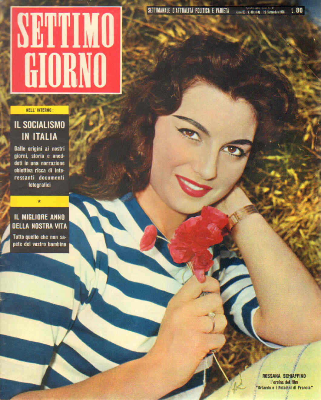 SETTIMO GIORNO magazine side cover Issue 40 29 September 1956