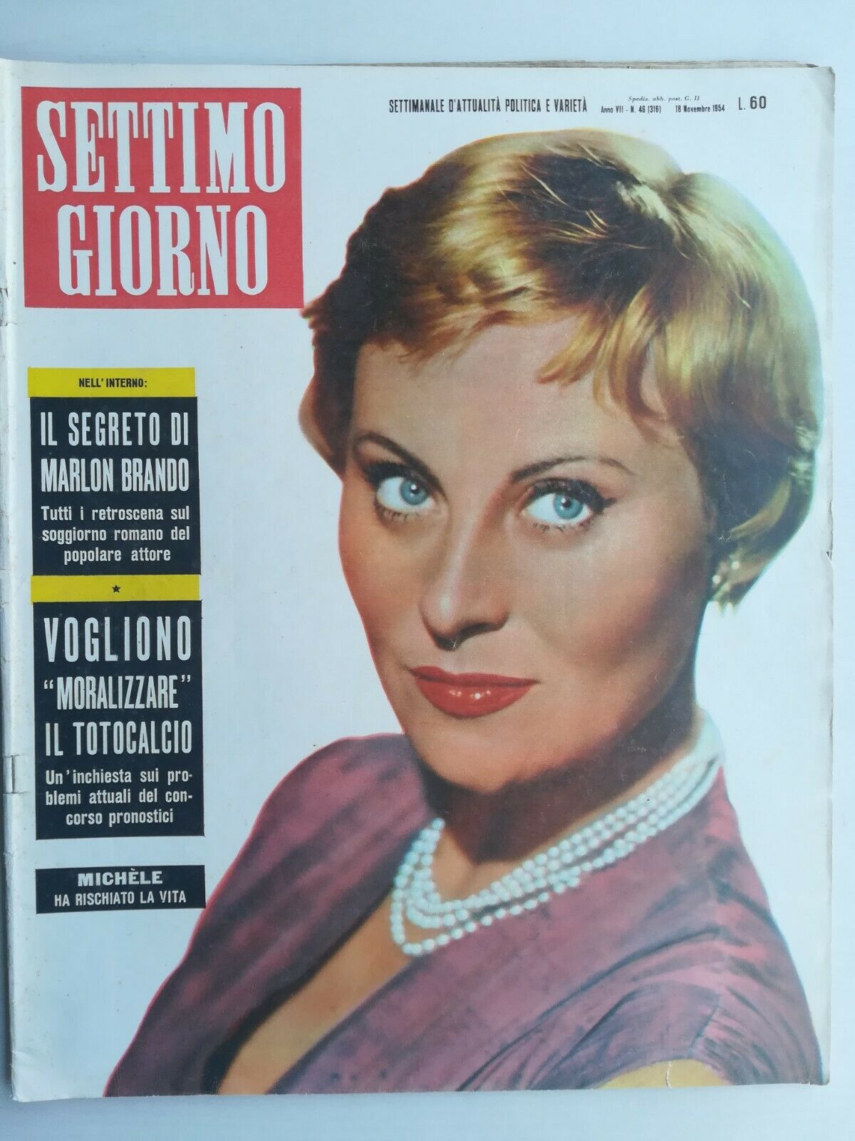 SETTIMO GIORNO magazine side cover Issue 316 18 November 1954