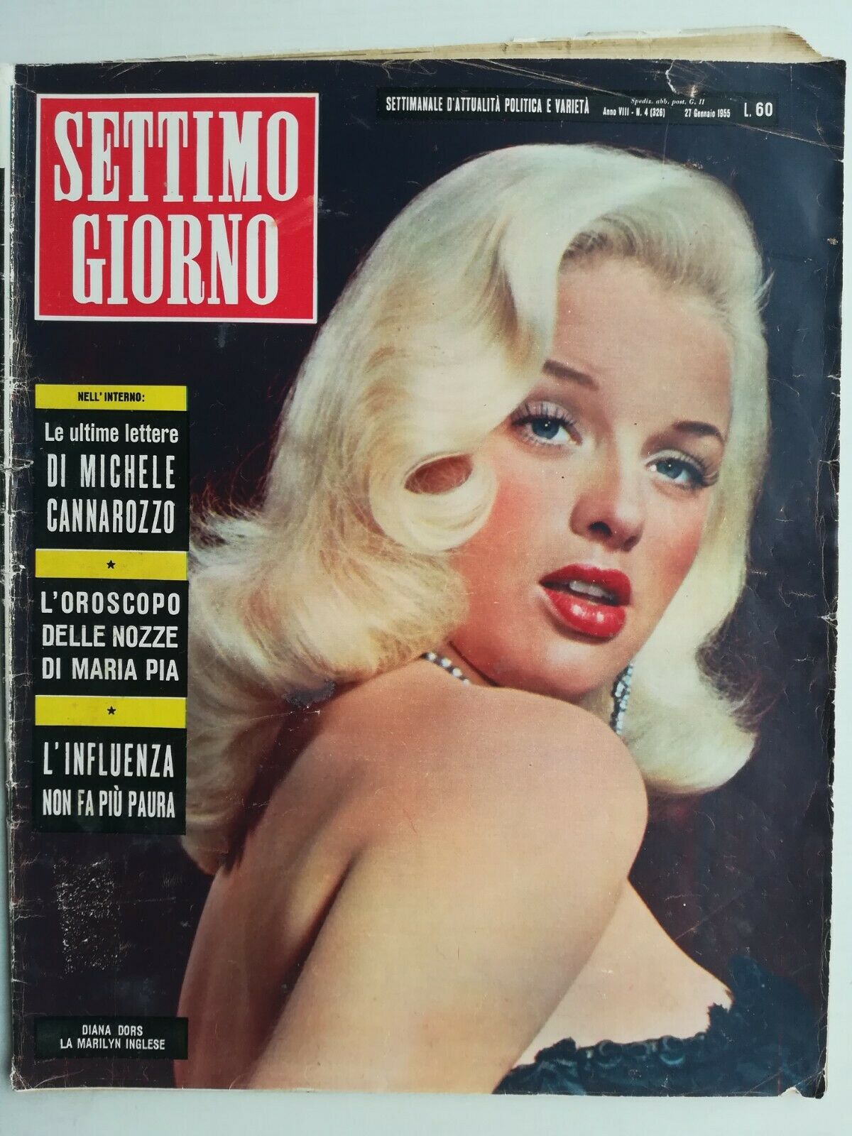 SETTIMO GIORNO magazine side cover Issue 326 27 January 1955