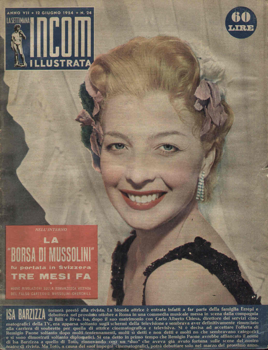 SETTIMANA INCOM magazine side cover Issue 24 12 June 1954