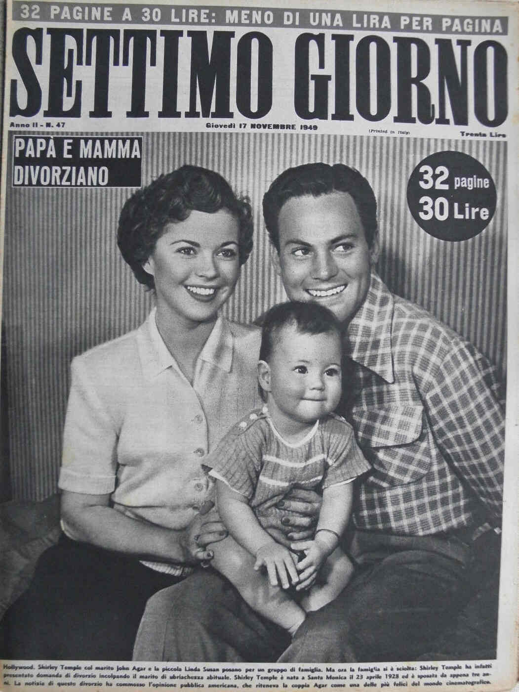 SETTIMO GIORNO magazine side cover Issue 47 17 November 1949