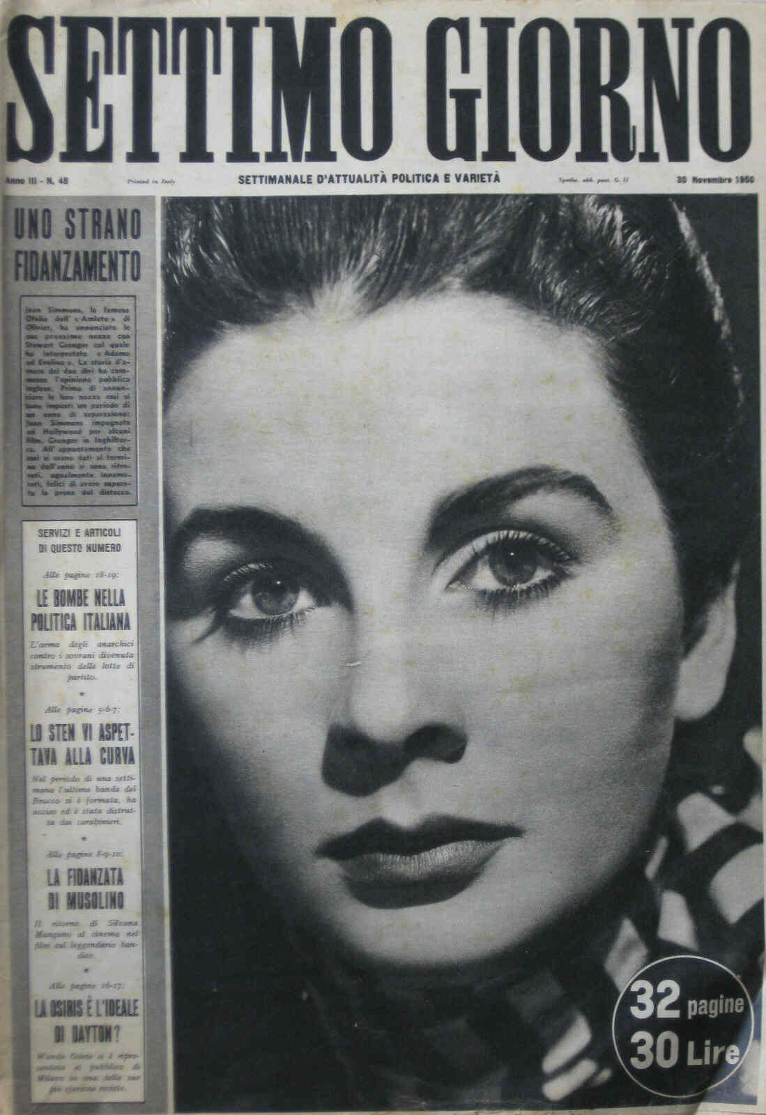 SETTIMO GIORNO magazine side cover Issue 48 30 November 1950