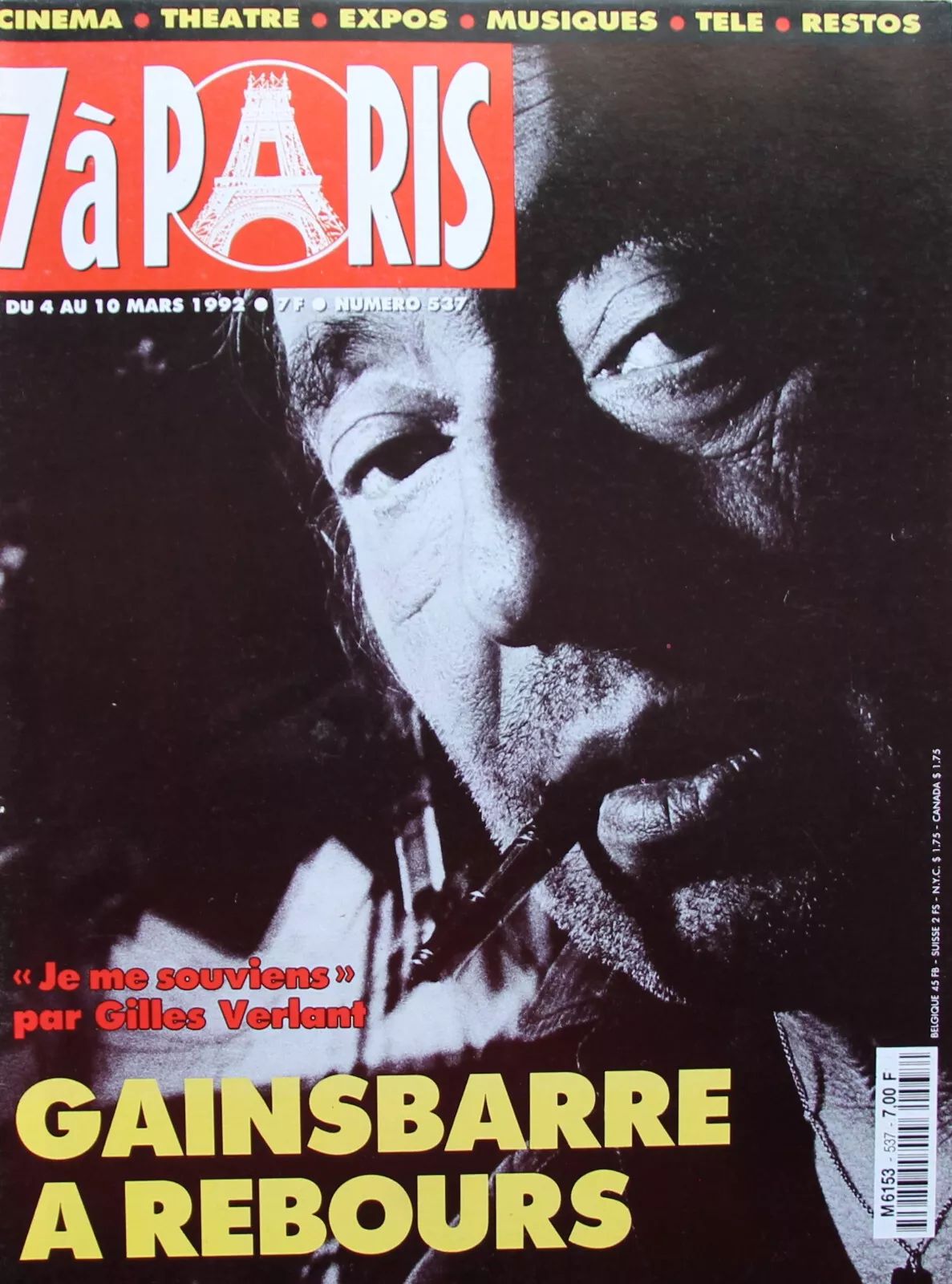 SEVEN A PARIS magazine side cover Issue 537 4 March 1992