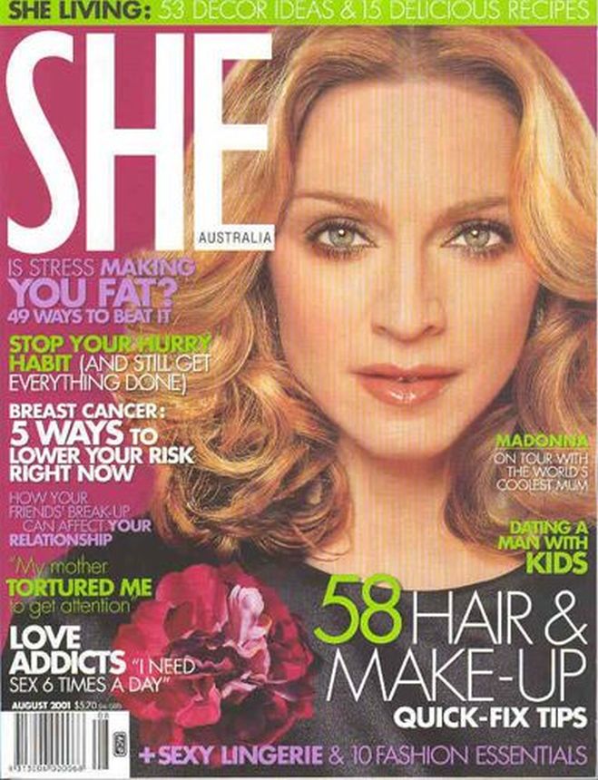 SHE AUSTRALIA magazine side cover  August 2001