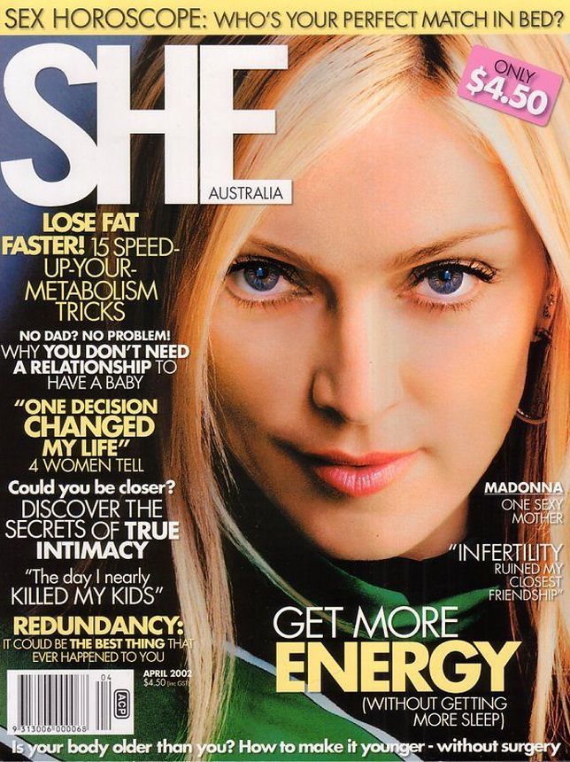 SHE AUSTRALIA magazine side cover  April 2002