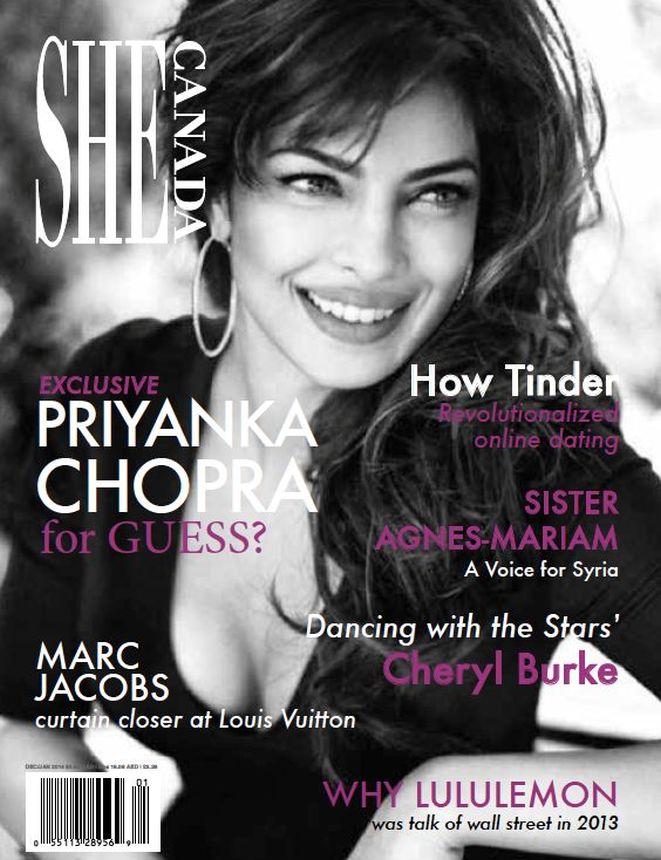 SHE CANADA magazine side cover  December 2013/ January 2014 