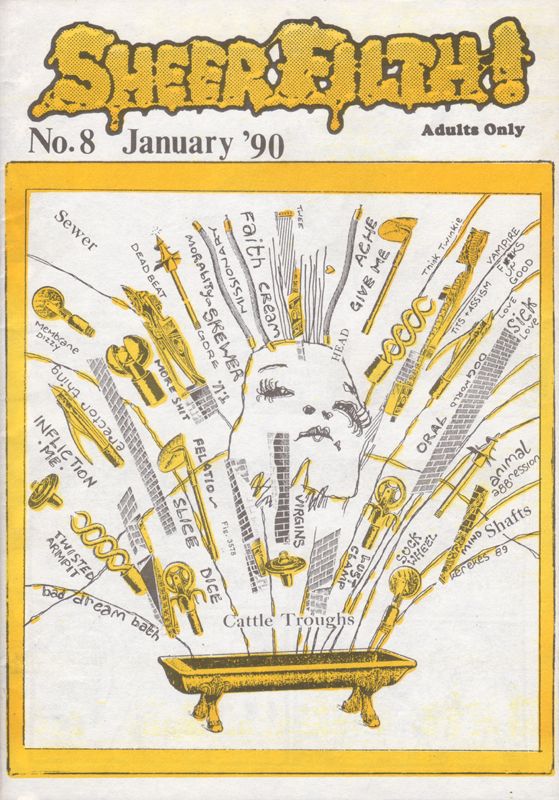 SHEER FILTH magazine side cover Issue 8 January 1990
