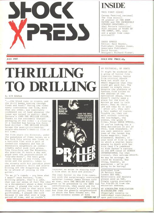 SHOCK XPRESS magazine side cover Issue 1  1985