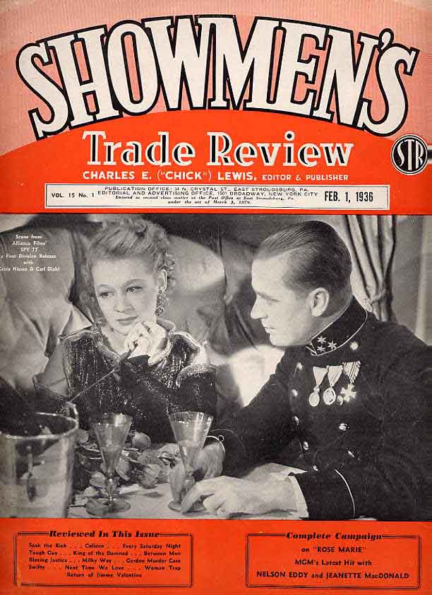 SHOWMENS TRADE REVIEW magazine side cover Vol 15 # 1 February 1 1936