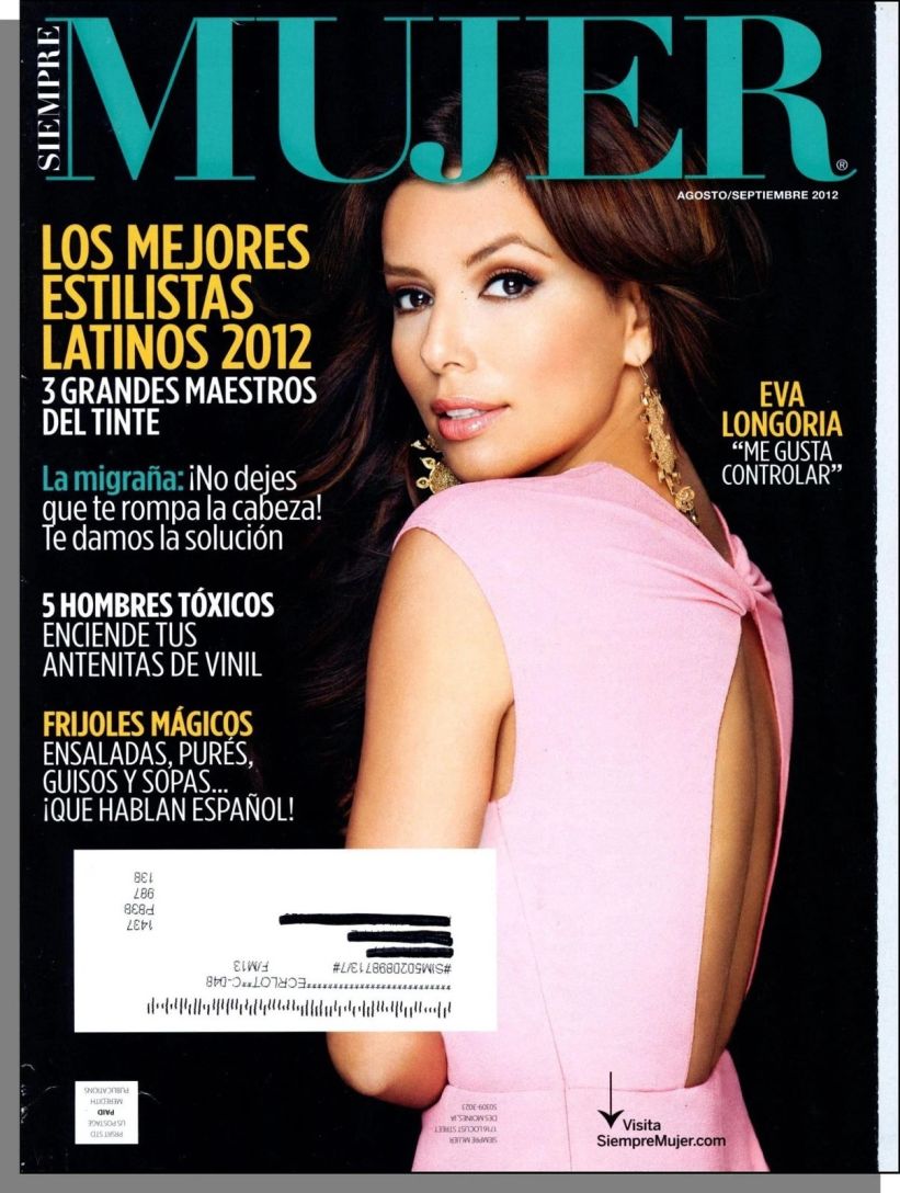 SIEMPRE MUJER magazine side cover  August/September 2012
