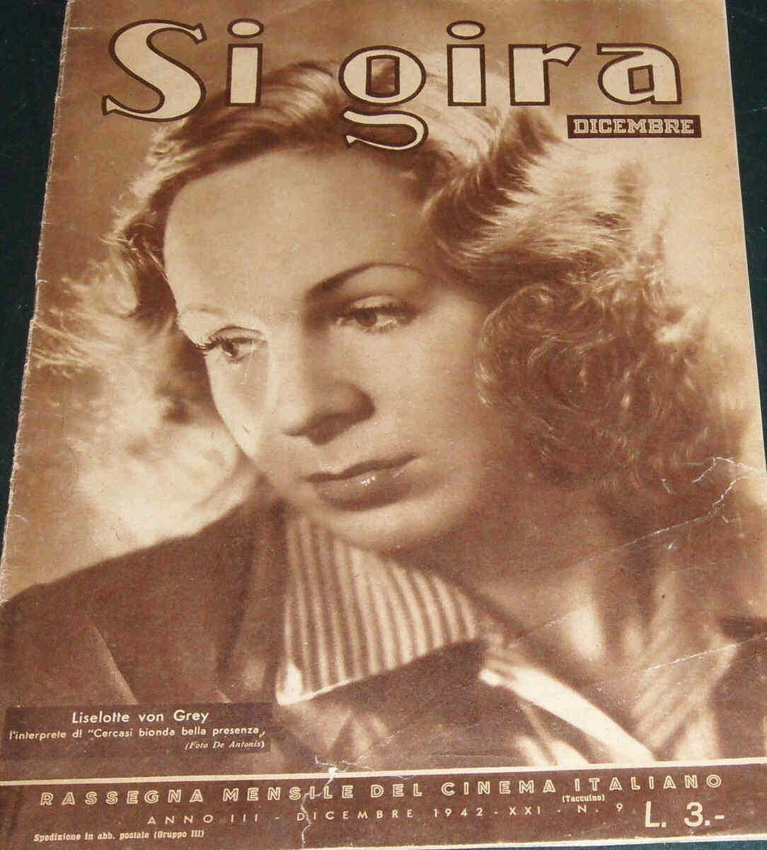 SI GIRA : RASSEGNA MENSILE DEL CINEMA ITALIANO magazine side cover Issue 9 December 1942