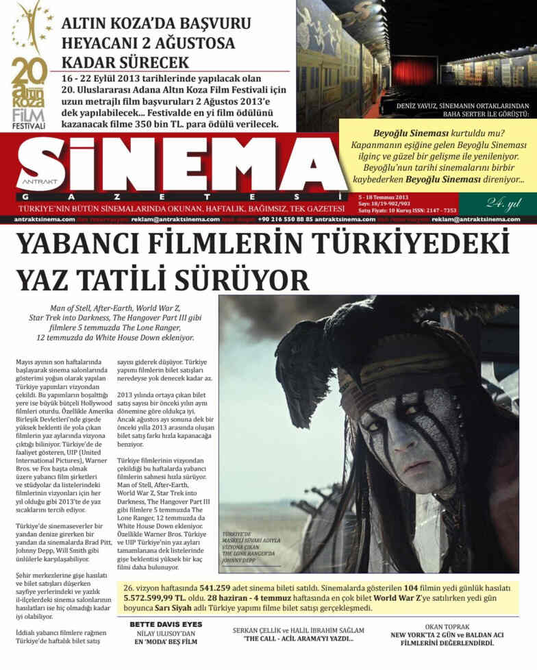ANTRAKT SINEMA GAZETESI magazine side cover Issue 18-19 5 July 2013