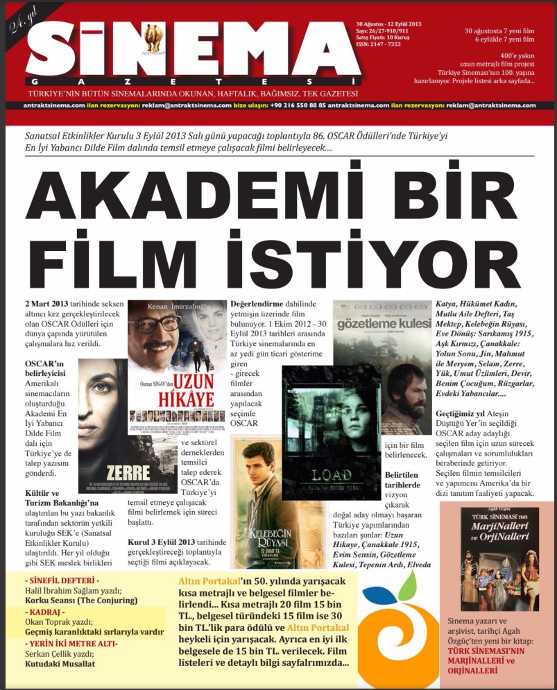 ANTRAKT SINEMA GAZETESI magazine side cover Issue 26-27 30 August-12 September 2013