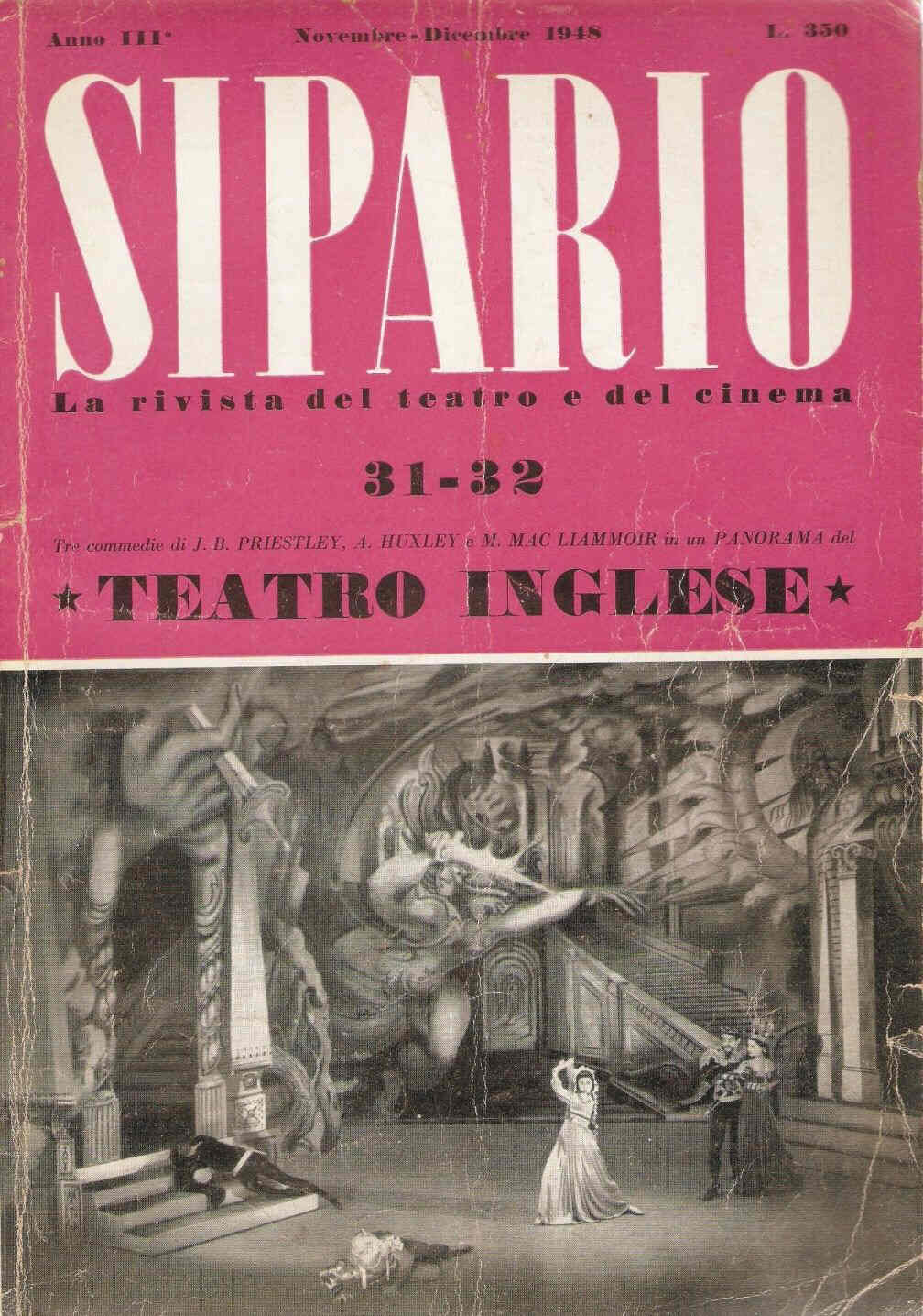 SIPARIO magazine side cover Issue 31/32 November/December 1948