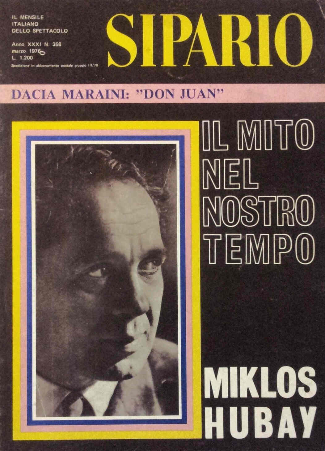 SIPARIO magazine side cover Issue 358 March 1976