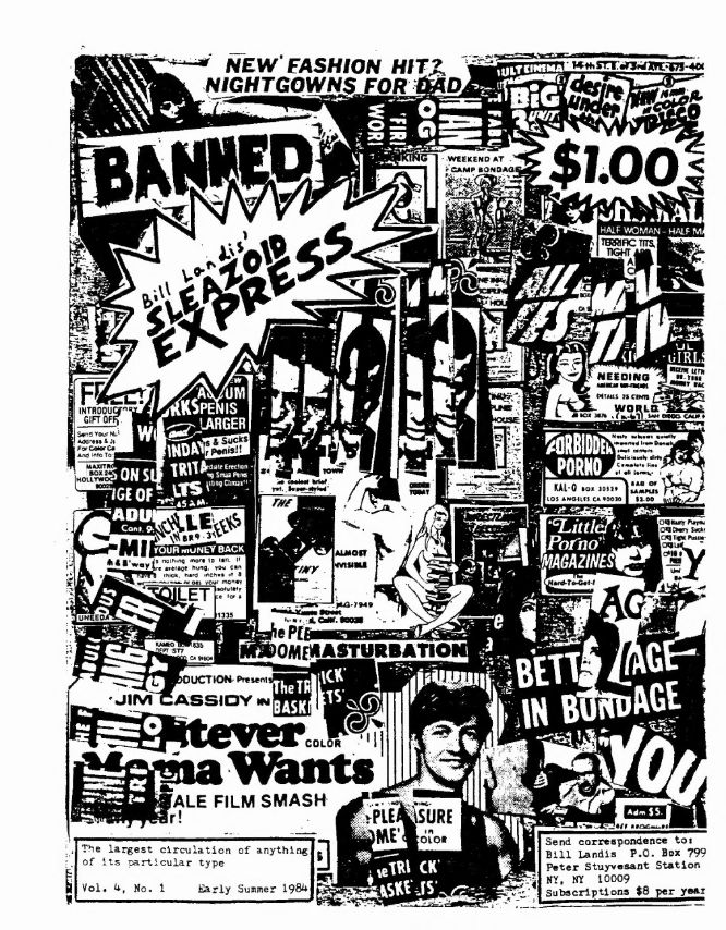 SLEAZOID EXPRESS magazine side cover  Vol 4 No  1 Summer 1984