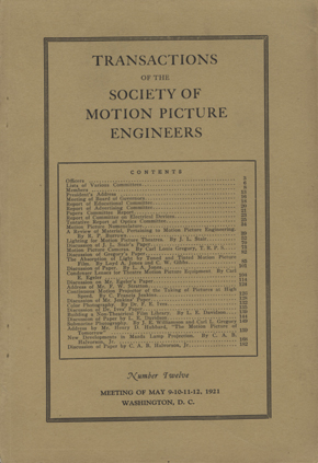 SMPTE MOTION IMAGING JOURNAL magazine side cover Issue 12  1921