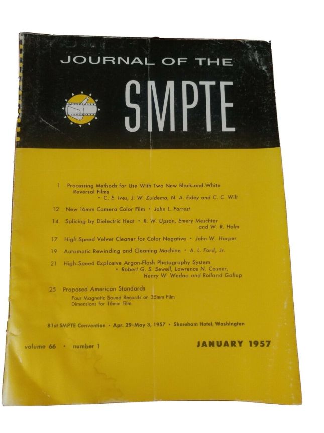 SMPTE MOTION IMAGING JOURNAL magazine side cover  January 1957