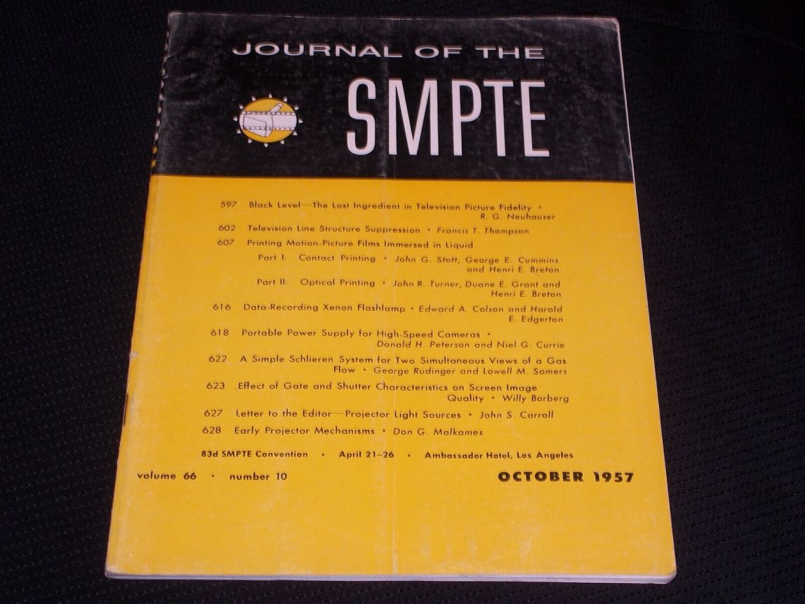 SMPTE MOTION IMAGING JOURNAL magazine side cover  October 1957