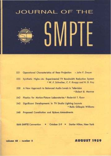 SMPTE MOTION IMAGING JOURNAL magazine side cover August 1959