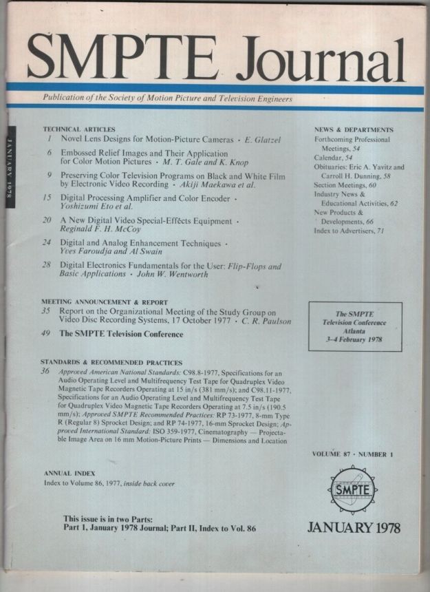 SMPTE MOTION IMAGING JOURNAL magazine side cover  January 1978