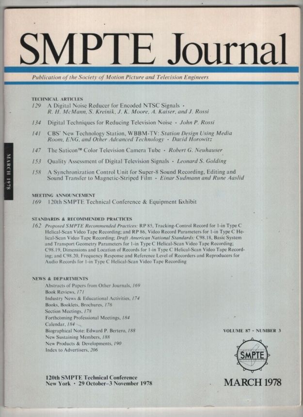 SMPTE MOTION IMAGING JOURNAL magazine side cover  March 1978