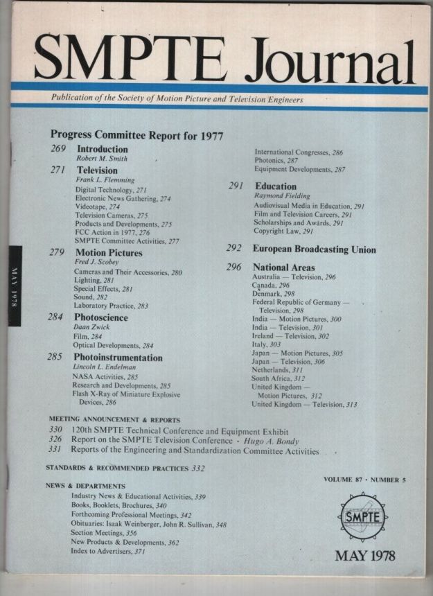 SMPTE MOTION IMAGING JOURNAL magazine side cover  May 1978