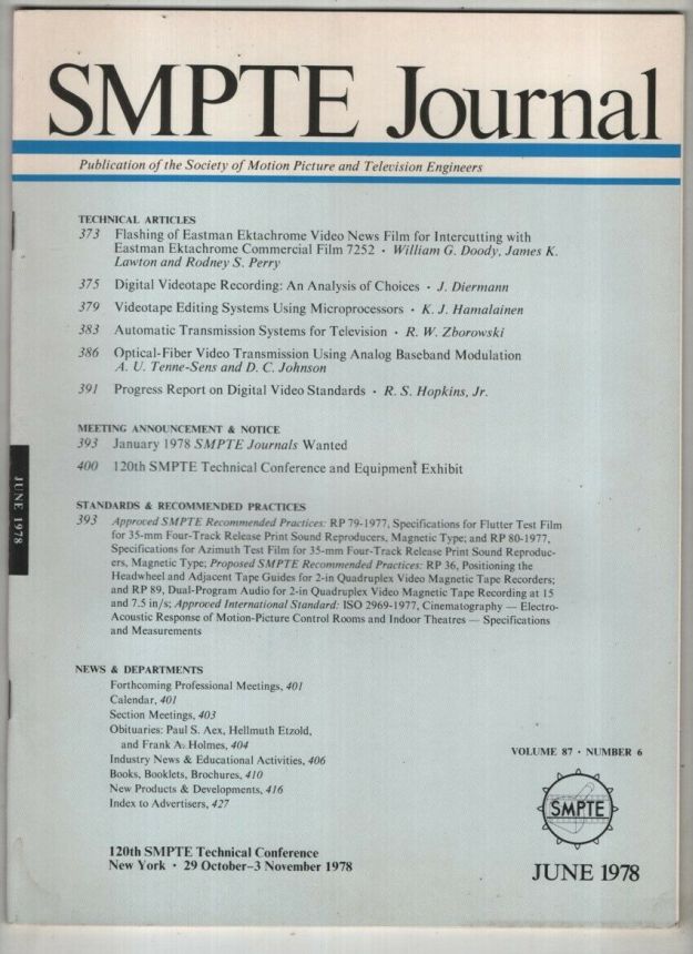 SMPTE MOTION IMAGING JOURNAL magazine cover  June 1978