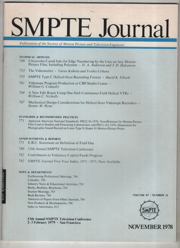 SMPTE MOTION IMAGING JOURNAL magazine side cover  November 1978