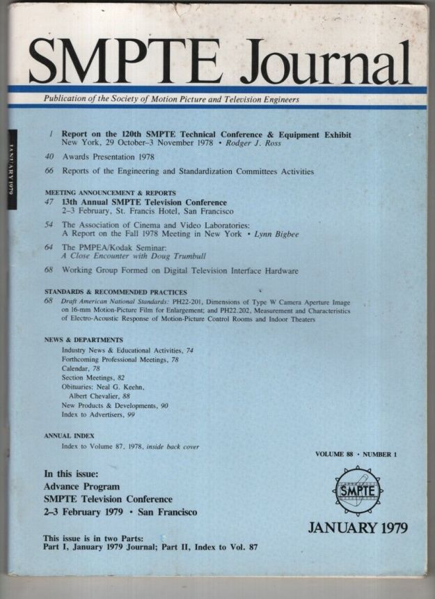 SMPTE MOTION IMAGING JOURNAL magazine side cover  January 1979