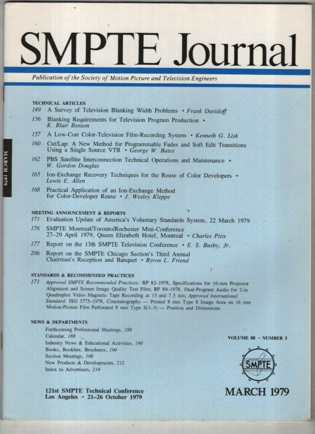 SMPTE MOTION IMAGING JOURNAL magazine side cover  March 1979