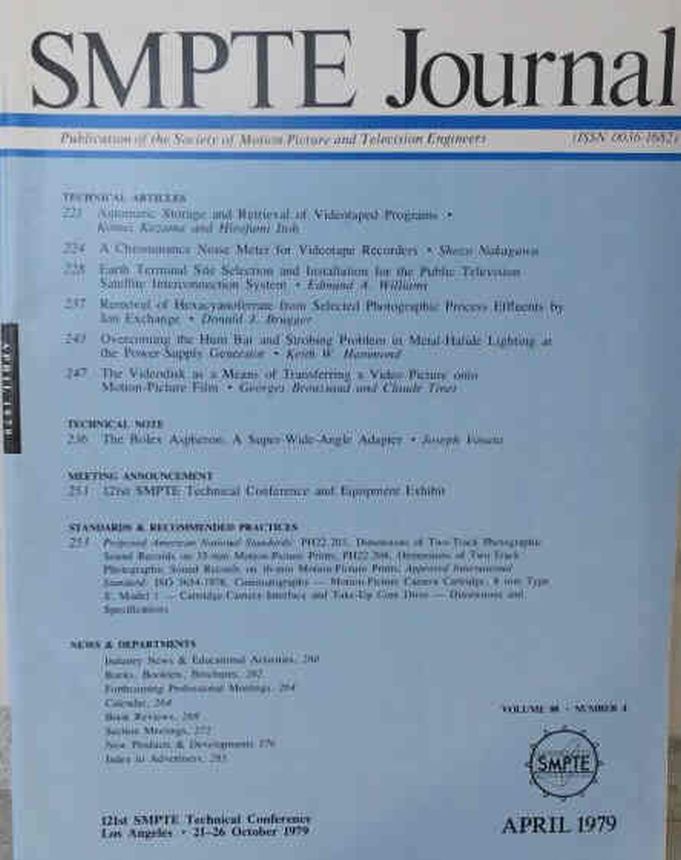 SMPTE MOTION IMAGING JOURNAL magazine side cover  April 1979