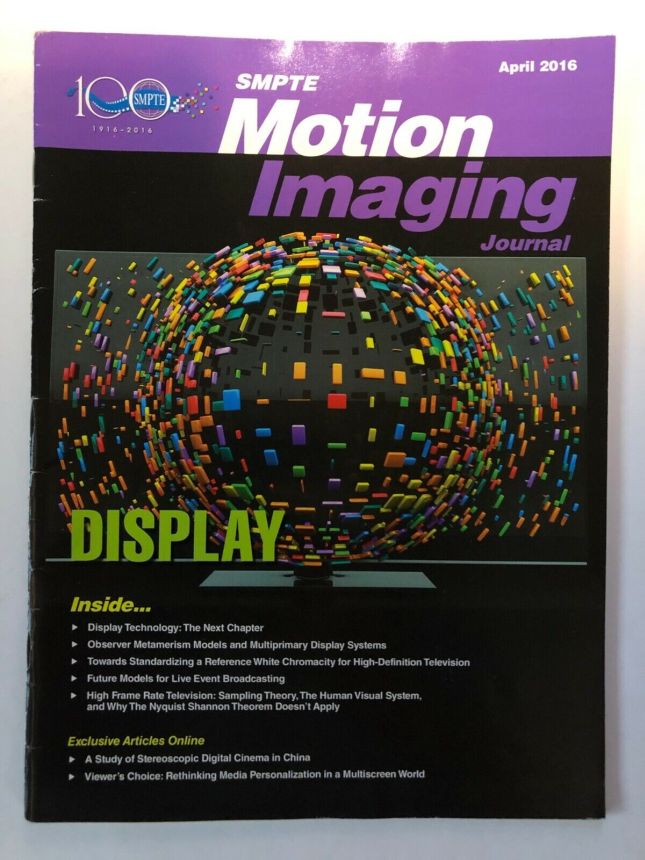 SMPTE MOTION IMAGING JOURNAL magazine side cover  April 2016
