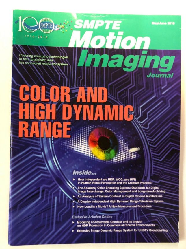 SMPTE MOTION IMAGING JOURNAL magazine side cover  May/June 2016