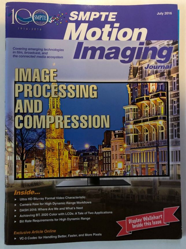 SMPTE MOTION IMAGING JOURNAL magazine side cover  July 2016