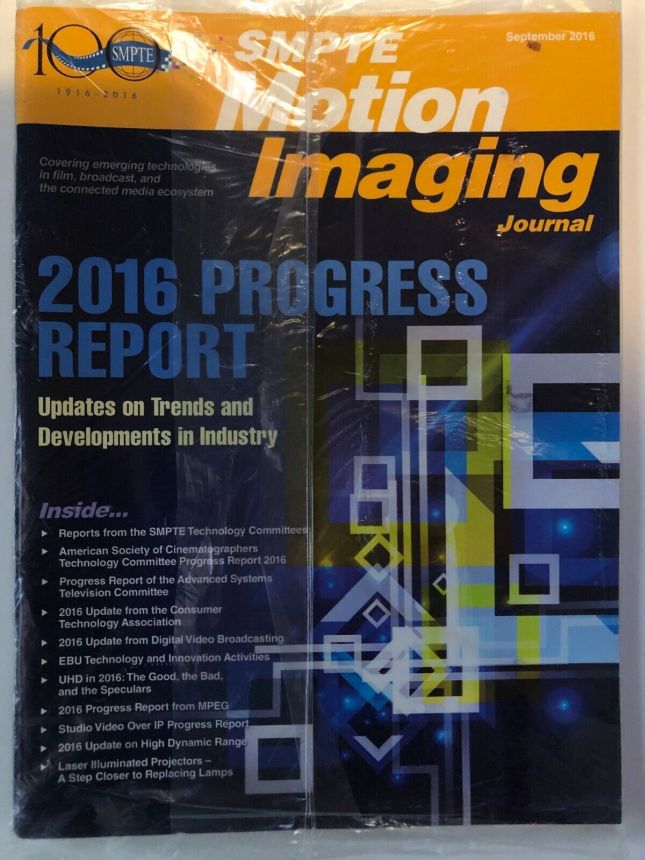 SMPTE MOTION IMAGING JOURNAL magazine side cover  September 2016