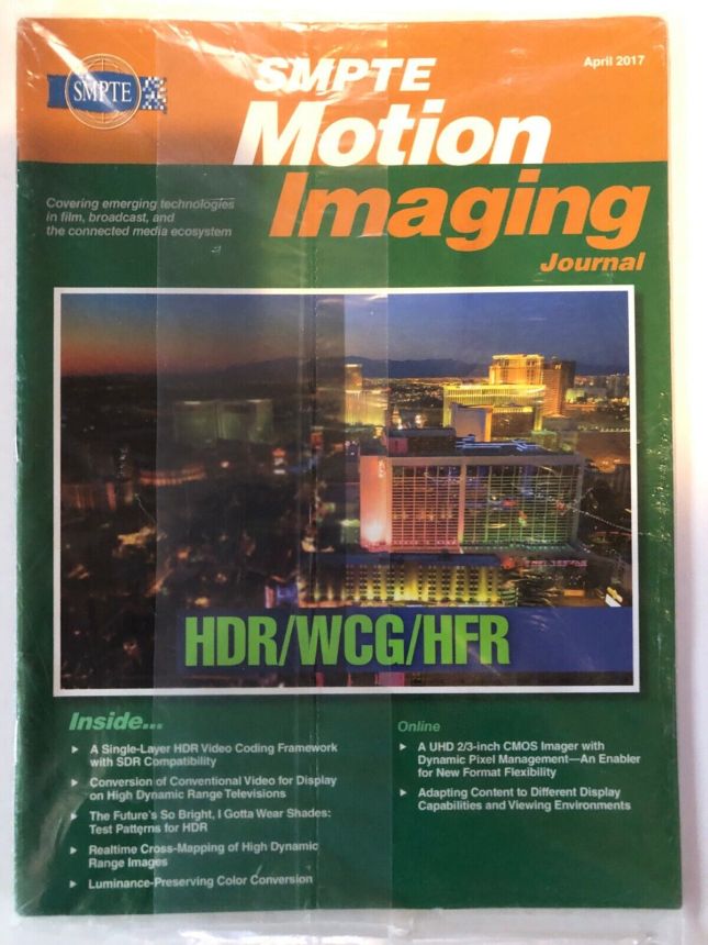 SMPTE MOTION IMAGING JOURNAL magazine side cover  April 2017