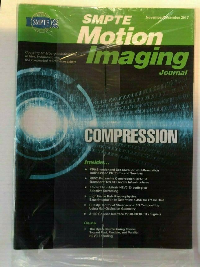 SMPTE MOTION IMAGING JOURNAL magazine side cover  November/December 2017