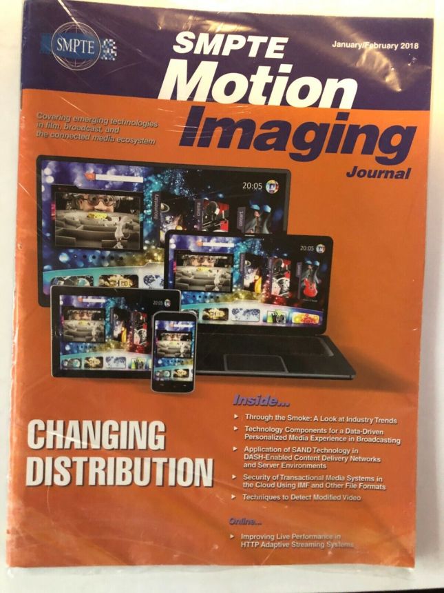 SMPTE MOTION IMAGING JOURNAL magazine side cover  January/February 2018