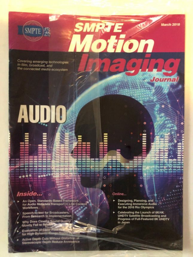 SMPTE MOTION IMAGING JOURNAL magazine side cover  March 2018