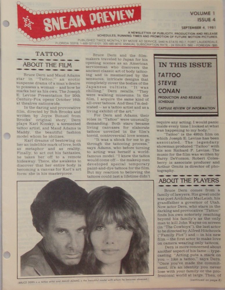 SNEAK PREVIEW magazine side cover Vol 1# 4 - 4 September 1981