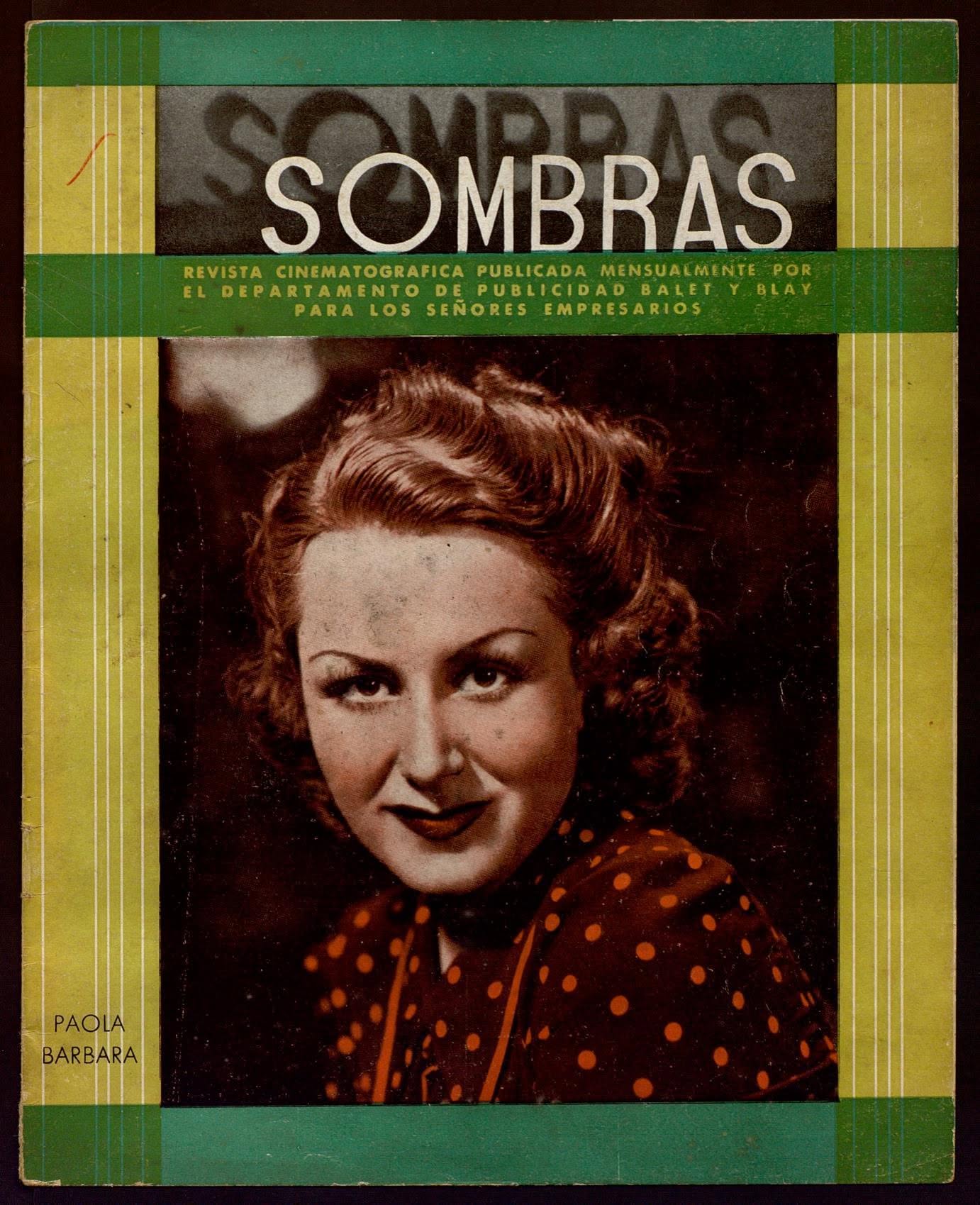 SOMBRAS magazine side cover Issue 1  February 1939
