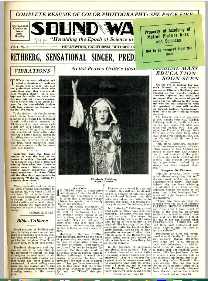 SOUND WAVES magazine side cover  Vol 1 No 5 15 October 1928