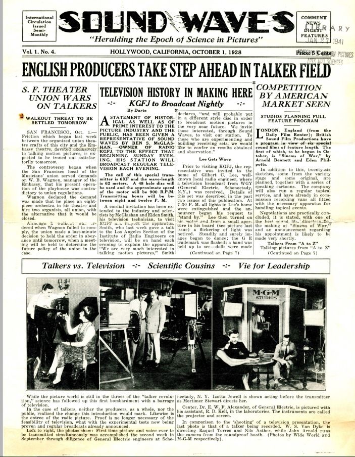 SOUND WAVES magazine side cover  Vol 1 No 4 October 1928