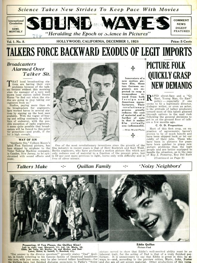 SOUND WAVES magazine side cover  Vol 1 No 8 8 December 1928