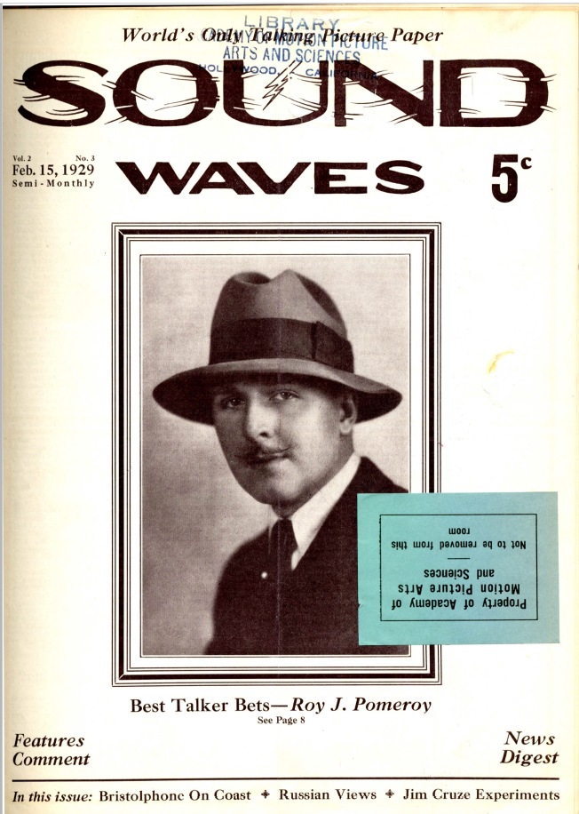 SOUND WAVES magazine side cover  Vol 2 No 3 15 February 1929