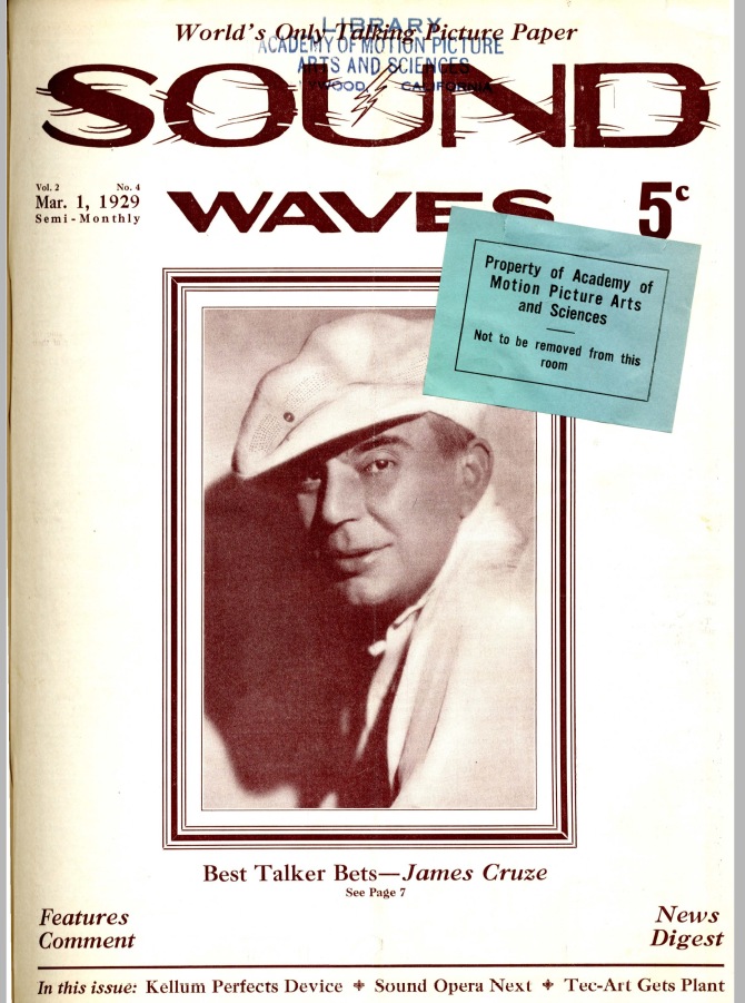 SOUND WAVES magazine side cover  Vol 2 No 4 1 March 1929